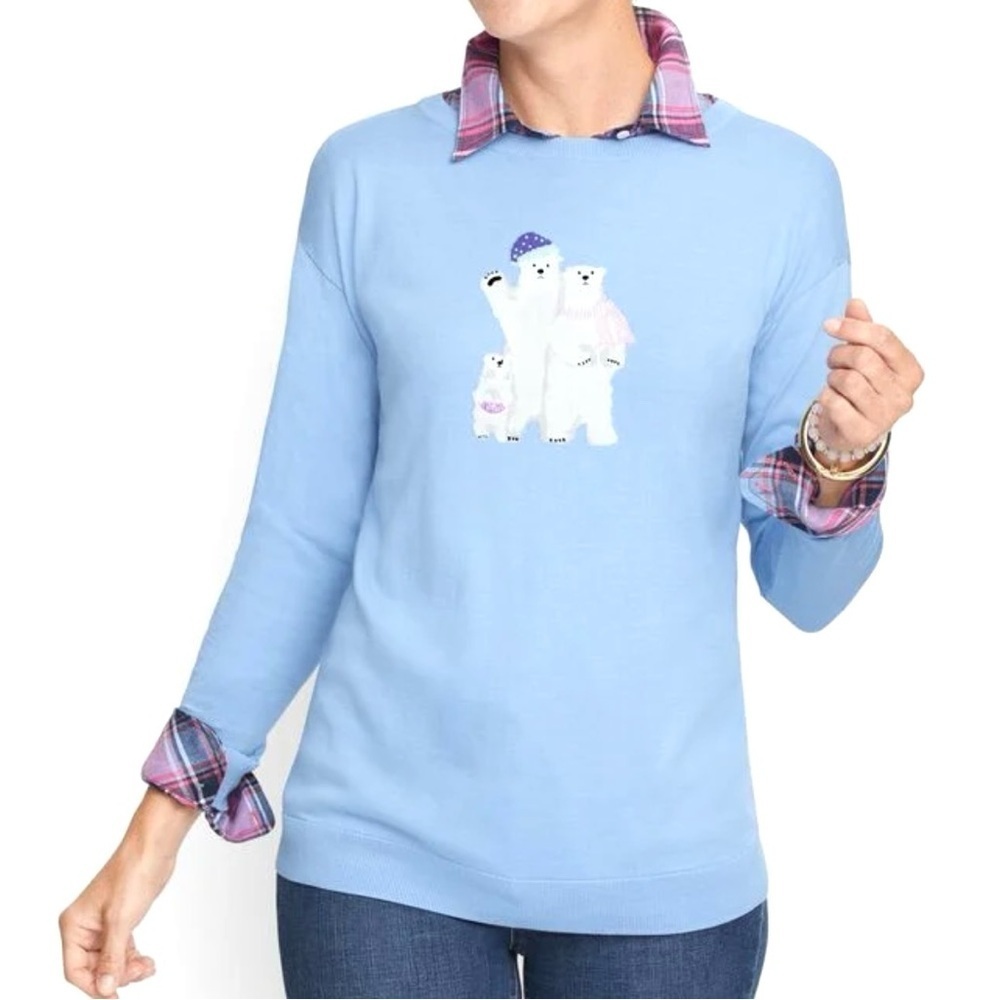 Talbots Polar Bear Cotton Blend Sweater Light blue Women’s L Winter NWOT